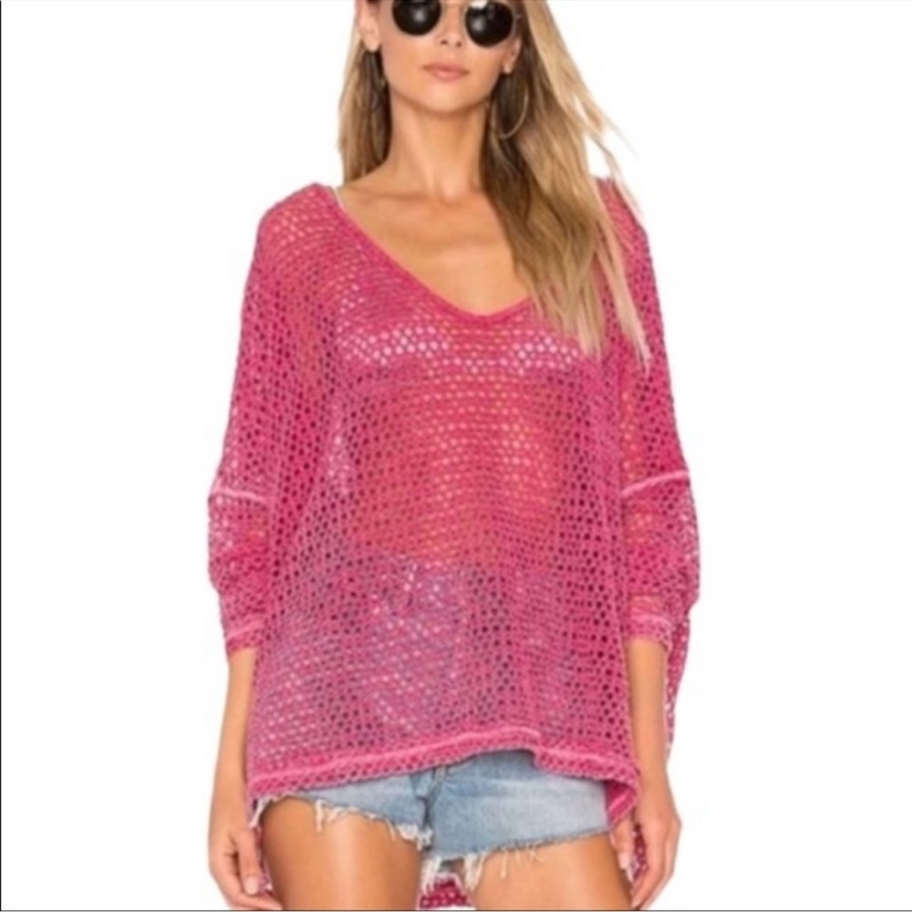 Free people Napa boho crochet oversized pink pullover